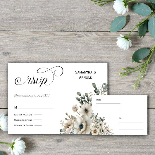 Watercolor Flowers Wedding RSVP 招待状
