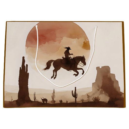 Watercolor Flying Cowboy ラージペーパーバッグ (正面)