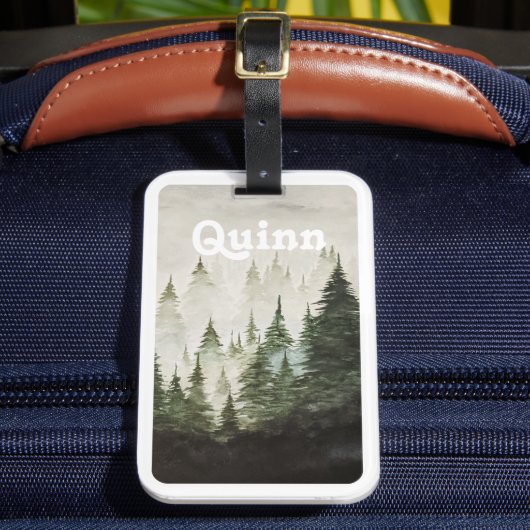 Watercolor Foggy Pine Trees  ラゲッジタグ (正面インサイチュ2)