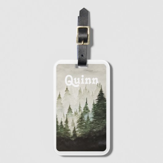 Watercolor Foggy Pine Trees ラゲッジタグ (正面縦)