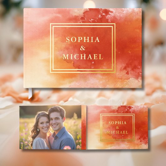 Watercolor Foil Guestbook Editable Orange Colorful ゲストブック