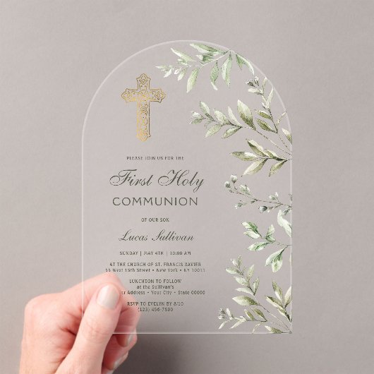 Watercolor Foliage Arch First Communion アクリル招待状 (インサイチュ (ポータブル))