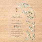 Watercolor Foliage Arch Religious Wedding アクリル招待状 (正面)