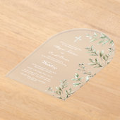Watercolor Foliage Arch Religious Wedding アクリル招待状 (レイダウン)