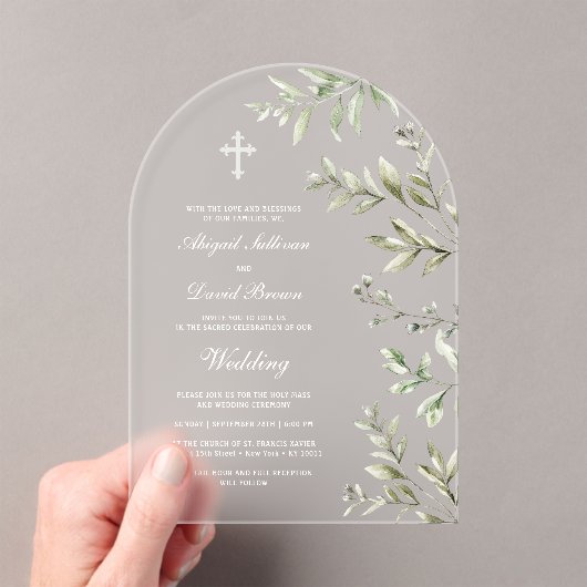 Watercolor Foliage Arch Religious Wedding アクリル招待状 (インサイチュ (ポータブル))