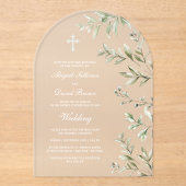 Watercolor Foliage Arch Religious Wedding アクリル招待状 (正面)