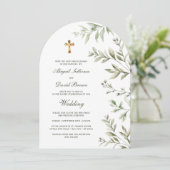 Watercolor Foliage Arch Religious Wedding 招待状 (スタンド正面)