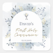 watercolor foliage First Communion スクエアシール (正面)