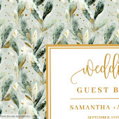 Watercolor foliage leaves gold wedding guest book ゲストブック