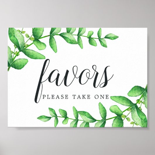 Watercolor Foliage Wedding Favor Sign ポスター (正面)