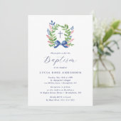 Watercolor Foliage Wreath Blue Bow Baptism  招待状 (スタンド正面)