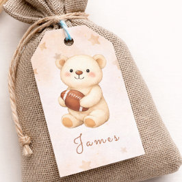 Watercolor Football Teddy Bear Baby Shower ギフトタグ
