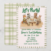 Watercolor Forest Animal Birthday Party 招待状 (正面/裏面)