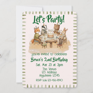 Watercolor Forest Animal Birthday Party 招待状