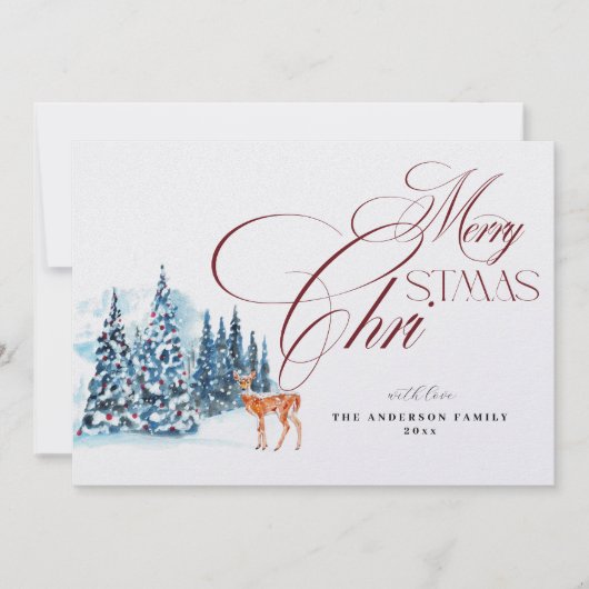 Watercolor Forest Christmas Card 招待状 (正面)