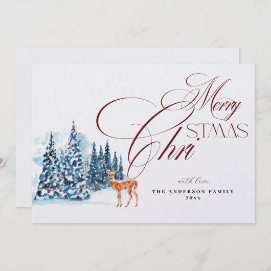 Watercolor Forest Christmas Card 招待状 (正面/裏面)