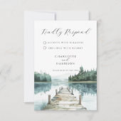 Watercolor Forest Mountain Lake Wedding RSVP (正面)