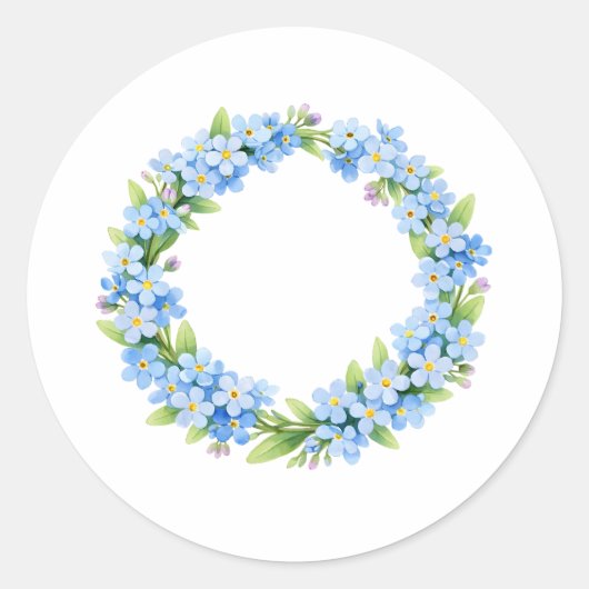 Watercolor Forget Me Not Flower Wreath  ラウンドシール (正面)