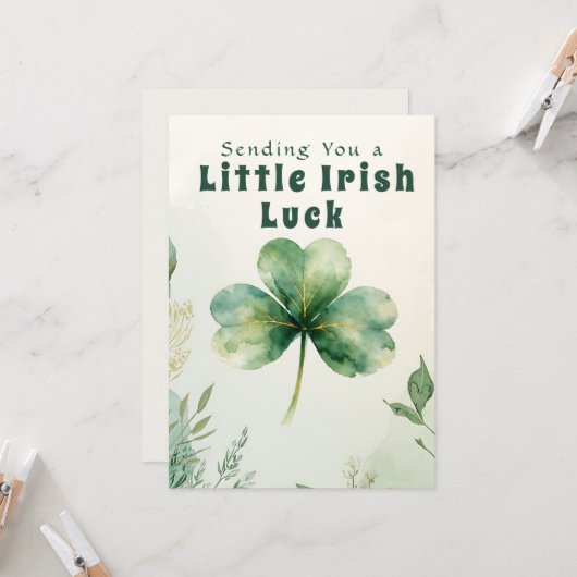 Watercolor Four Leaf Clover Greeting Card 招待状 (正面/裏面インサイチュ)