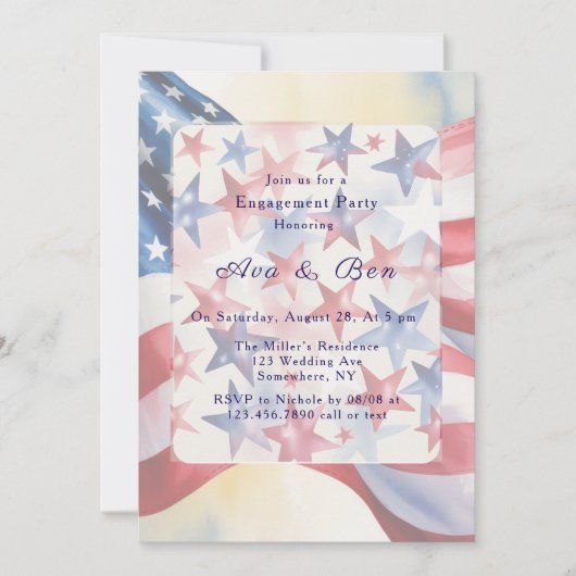 Watercolor Fourth Of July Engagement Party 招待状 (正面)