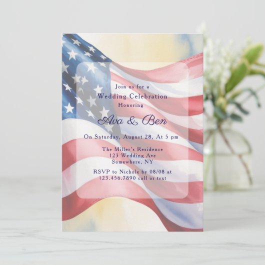 Watercolor Fourth Of July Wedding Celebration 招待状 (スタンド正面)