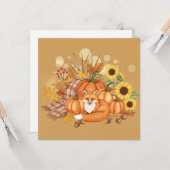 Watercolor fox and pumpkin card カード (正面/裏面インサイチュ)
