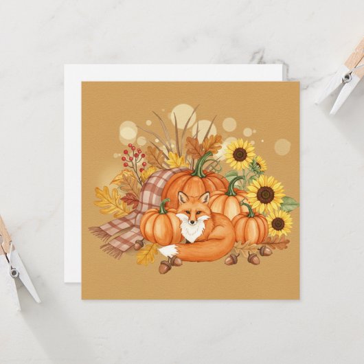 Watercolor fox and pumpkin card カード (正面/裏面インサイチュ)