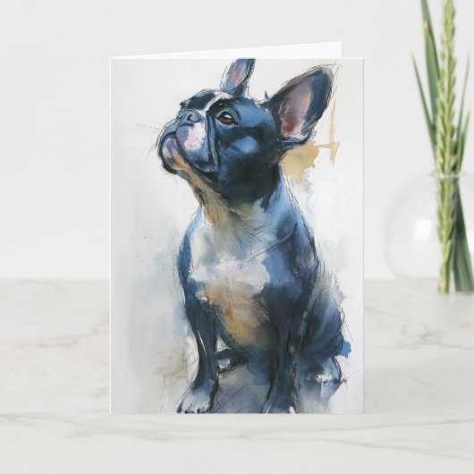 Watercolor French bulldog sitting カード (正面)