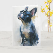Watercolor French bulldog sitting カード (黄色い花)