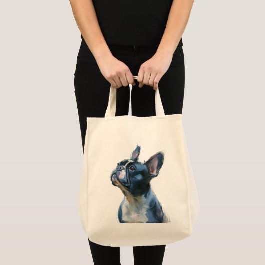 Watercolor French bulldog sitting トートバッグ (正面(商品))