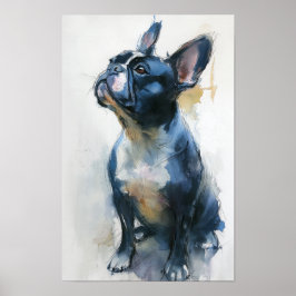 Watercolor French bulldog sitting ポスター