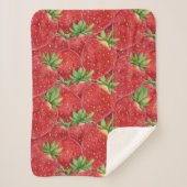 Watercolor Fresh Strawberry Patch Seamless Pattern シェルパブランケット (正面)