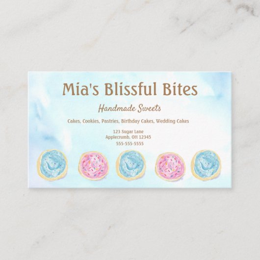 Watercolor Frosted Sugar Cookies Bakery  名刺 (正面)