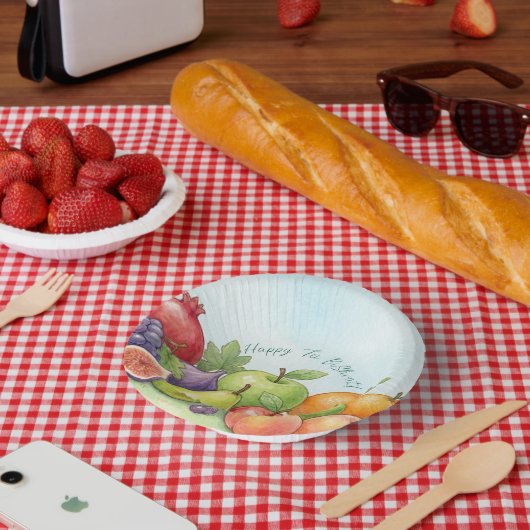 Watercolor Fruit Abundance, Tu Bishvat Background ペーパーボウル (ピクニック)