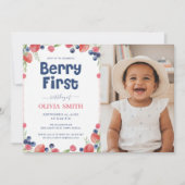 Watercolor Fruits Baby Photo Berry First Birthday 招待状 (正面)