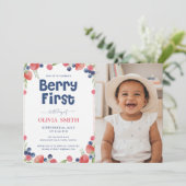 Watercolor Fruits Baby Photo Berry First Birthday 招待状 (スタンド正面)