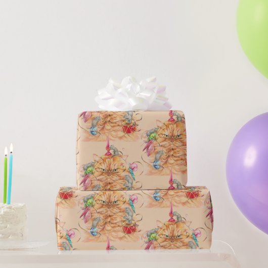 Watercolor Fun Cat Wrapped up in Christmas ラッピングペーパー (パーティーギフト)