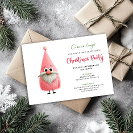 Watercolor funny pink mad santa party invite 招待状