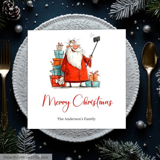 Watercolor Funny Santa Custom Christmas Napkins スタンダードランチョンナプキン