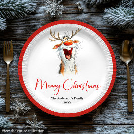 Watercolor Funny Santa Custom Christmas Plates ペーパープレート