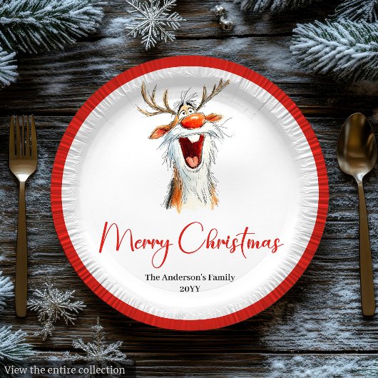 Watercolor Funny Santa Custom Christmas Plates ペーパープレート