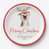Watercolor Funny Santa Custom Christmas Plates ペーパープレート (正面)