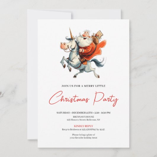Watercolor Funny Santa Festive Christmas Invites 招待状 (正面)