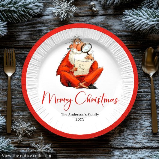 Watercolor Funny Santa Holiday Paper Plates ペーパープレート
