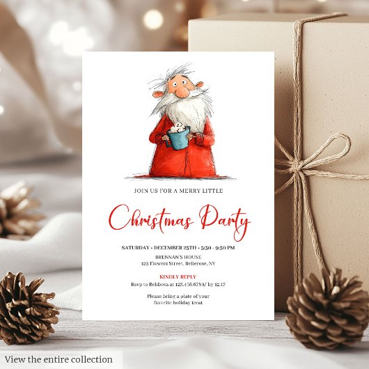 Watercolor Funny Santa Personalized Party Invite 招待状