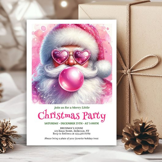 Watercolor Funny Santa Sunglasses Christmas Invite 招待状