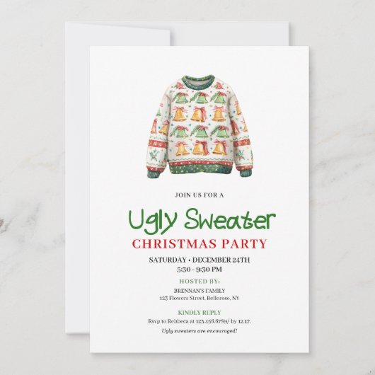 Watercolor funny ugly sweater party invite 招待状 (正面)