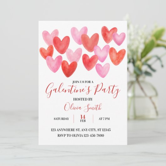 WATERCOLOR GALENTINES DAY PARTY INVITATION 招待状 (スタンド正面)