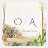 Watercolor Garden Arch Monogram Wedding スクエアシール (正面)