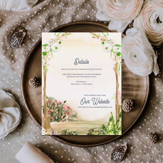 Watercolor Garden Arch Romantic Wedding Details エンクロージャーカード